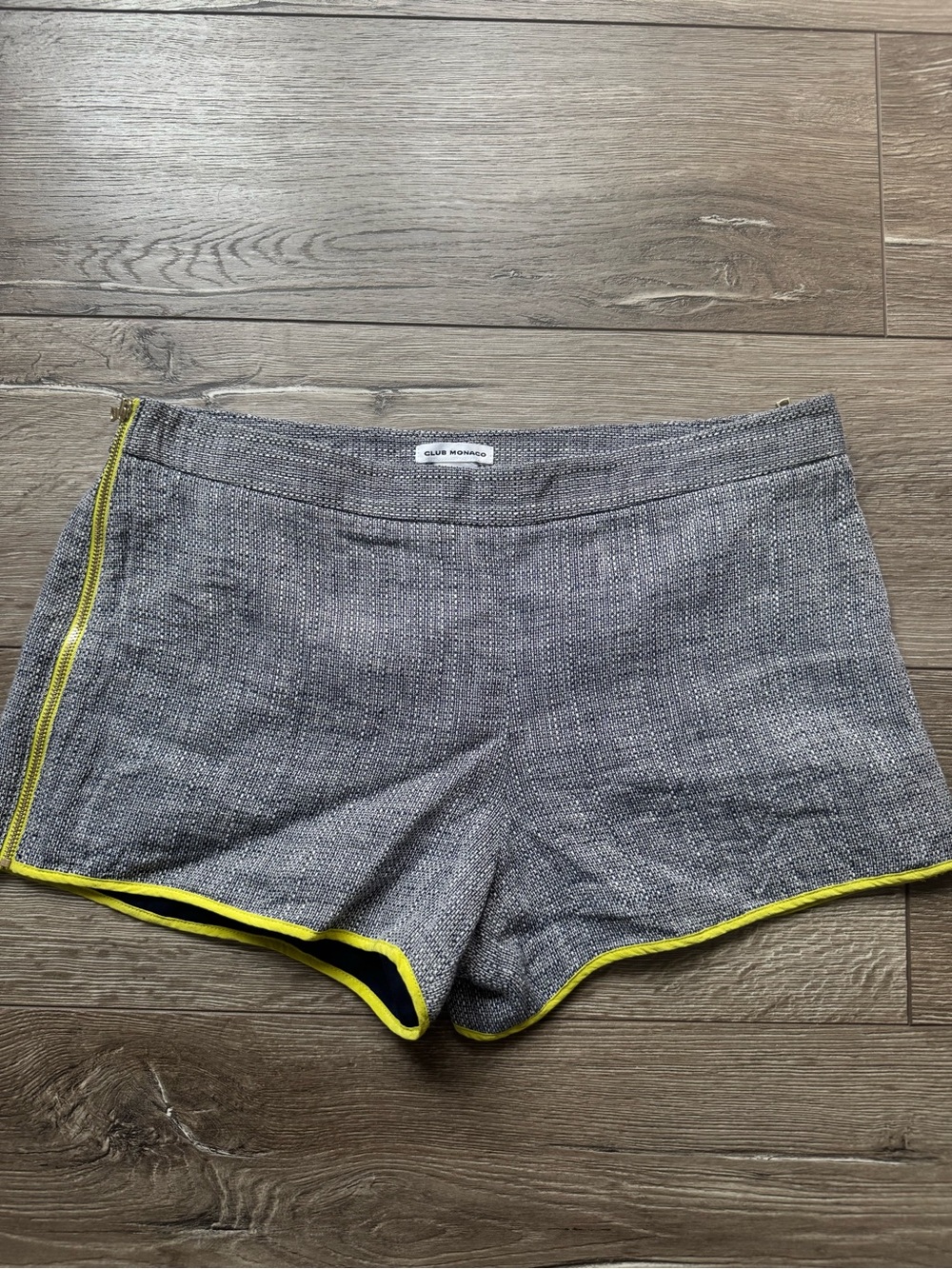 Club Monaco Blue Tweed Shorts with Neon Green Piping